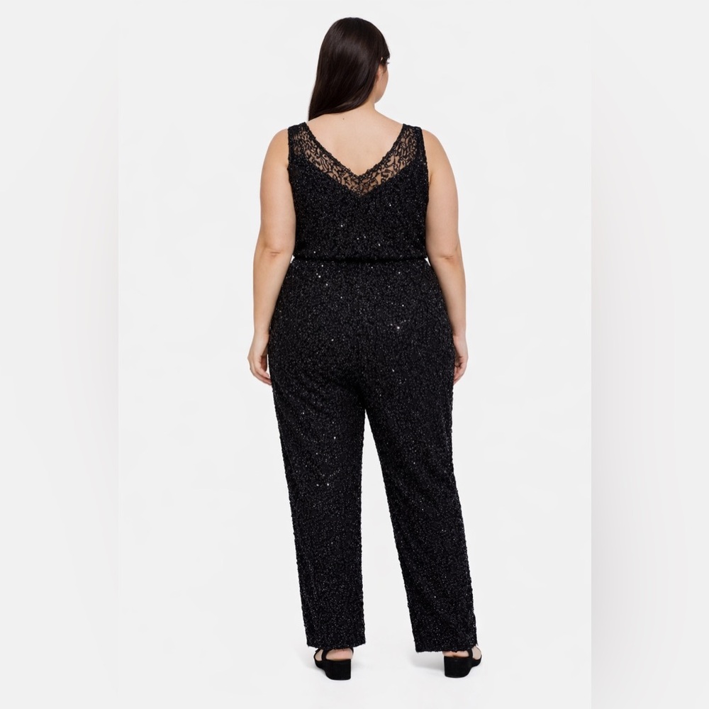 Adrianna Papell Black Sequin Jumpsuit Size 20W Evening Party - Picture 3 of 3